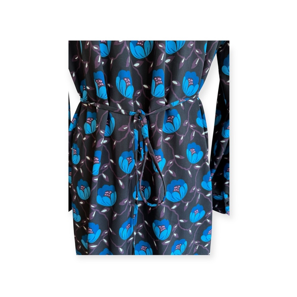 LOFT dress black blue floral sash medium long sleeve - Picture 7 of 11